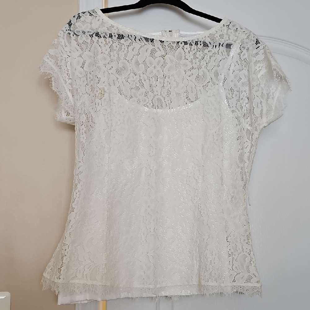 Elegant White Lace Top- New With Tags